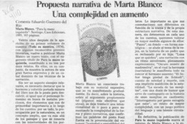 Propuesta narrativa de Marta Blanco, una complejidad en aumento  [artículo] Eduardo Guerrero del Río.