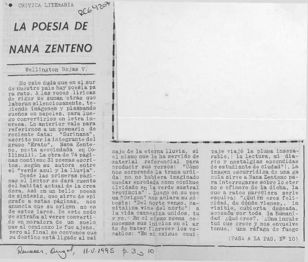 La poesía de Nana Zenteno  [artículo] Wellington Rojas Valdebenito.