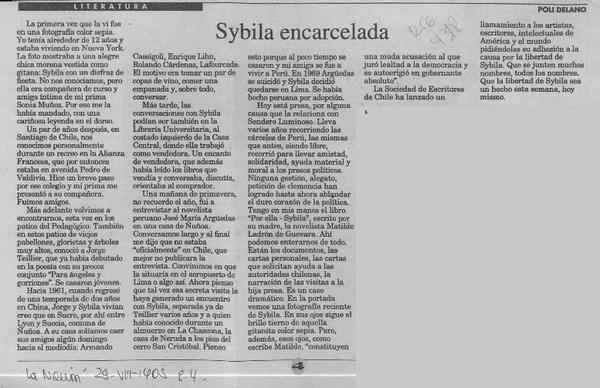 Sybila encarcelada  [artículo] Poli Délano.