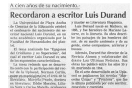 Recordaron a escritor Luis Durand  [artículo].