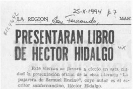 Presentarán libro de Héctor Hidalgo  [artículo].