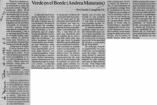 Verde en el borde (Andrea Maturana)  [artículo] Claudia Costagliola Ch.