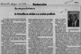 En Potrerillos no olvidan a su cronista predilecto  [artículo] Oriel Alvarez Gómez.