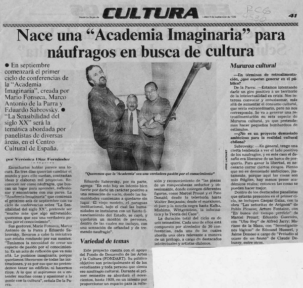 Nace una "Academia imaginaria" para náufragos en busca de cultura  [artículo] Verónica Díaz Fernández.