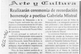 Realizarán ceremonia de recordación homenaje a poetisa Gabriela Mistral  [artículo].