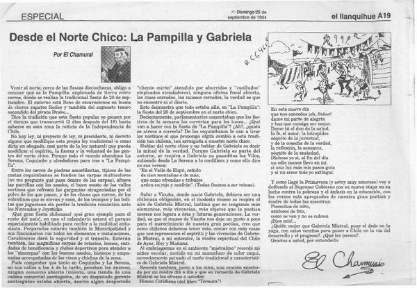 Desde el Norte Chico, La Pampilla y Gabriela  [artículo] El Chamurai.