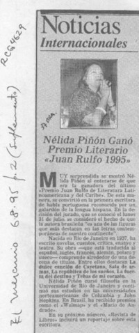 Nélida Piñón ganó Premio Literario "Juan Rulfo 1995"