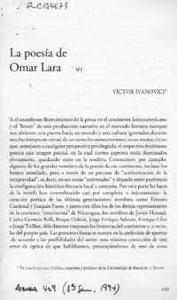 La poesía de Omar Lara  [artículo] Víctor Ivanovici.