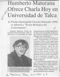 Humberto Maturana ofrece charla hoy en Universidad de Talca  [artículo].