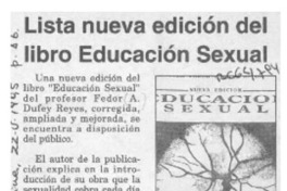 Lista nueva edició de libro "Educación sexual"  [artículo].