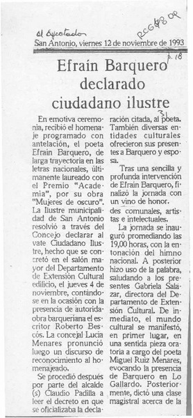 Efraín Barquero declarado ciudadano ilustre  [artículo].