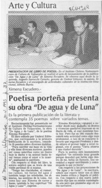 Poetisa porteña presenta su obra "De agua y de luna"  [artículo].