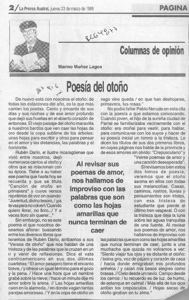 Poesía del otoño  [artículo]Marino Muñoz Lagos.