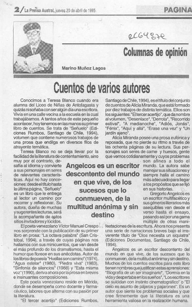 Cuentos de varios autores  [artículo] Marino Muñoz Lagos.