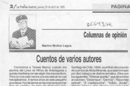 Cuentos de varios autores  [artículo] Marino Muñoz Lagos.
