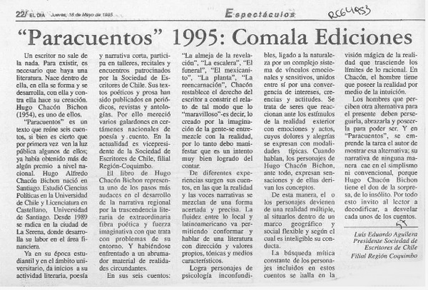 "Paracuentos" 1995, Comala Ediciones  [artículo] Luis Eduardo Aguilera.