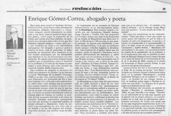 Enrique Gómez-Correa, abogado y poeta  [artículo] Manuel Salvat Monguillot.