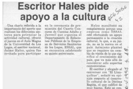 Escritor Hales pide apoyo a la cultura  [artículo].