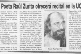 Poeta Raúl Zurita ofrecerá recital en la UCN  [artículo].