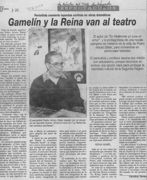 Gamelín y la reina van al teatro  [artículo] Carolina Torres.
