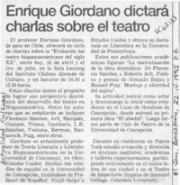 Enrique Giordano dictará charlas sobre el teatro  [artículo].