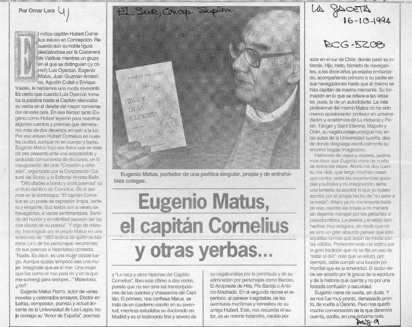 Eugenio Matus, el capitán Cornelius y otras yerbas  [artículo] Omar Lara.