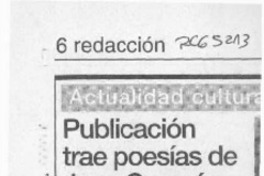 Publicación trae poesías de Juan Guzmán Cruchaga  [artículo].