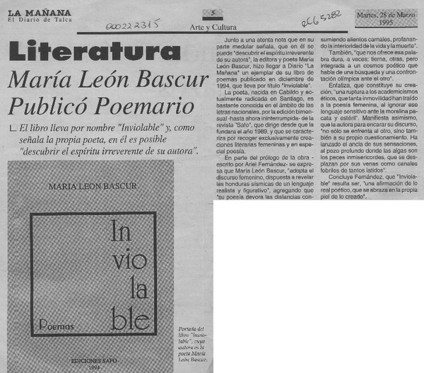 María León Bascur publicó poemario  [artículo].