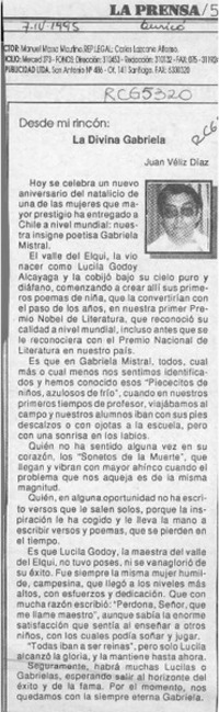 La divina Gabriela  [artículo] Juan Véliz Díaz.