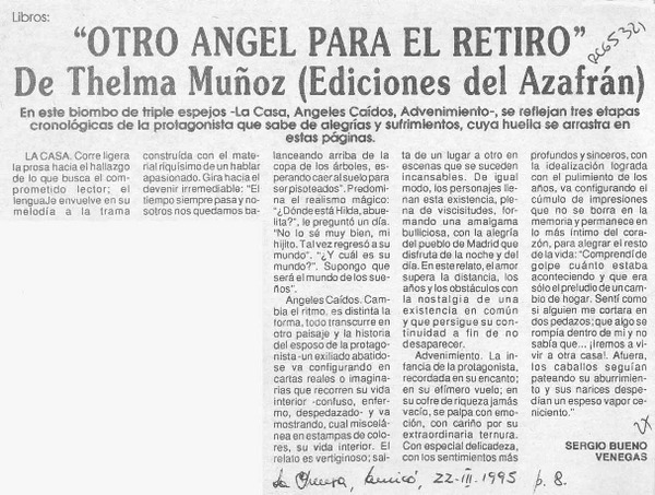 "Otro angel para el retiro"  [artículo] Sergio Bueno Venegas.