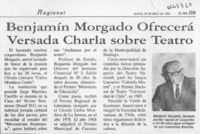Benjamín Morgado ofrecerá versada charla sobre teatro  [artículo].