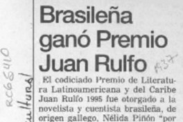 Brasileña ganó Premio Juan Rulfo