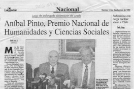 Aníbal Pinto, Premio Nacional de Humanidades y Ciencias Sociales  [artículo] Paola Fajre V.