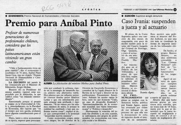 Premio para Aníbal Pinto  [artículo].