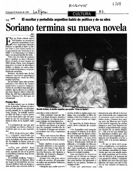 Soriano termina su nueva novela  [artículo].