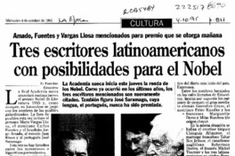 Tres escritores latinoamericanos con posibilidades para el Nobel  [artículo].