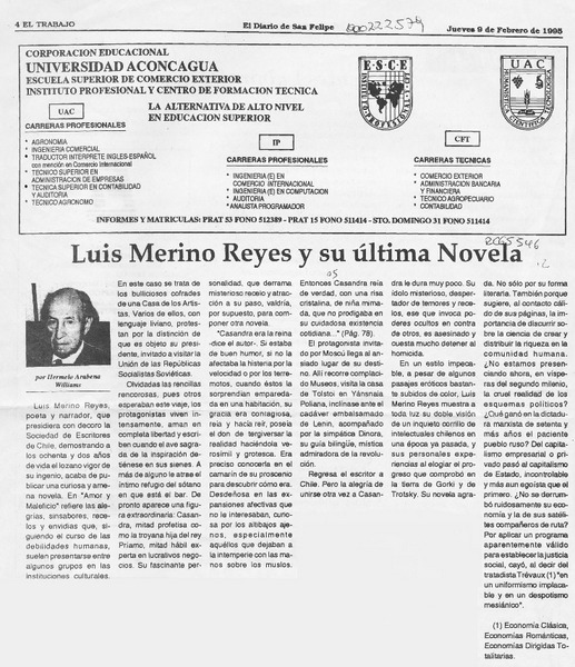 Luis Merino Reyes y su última novela  [artículo] Hermelo Arabena Williams.