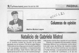 Natalicio de Gabriela Mistral  [artículo] Marino Muñoz Lagos.
