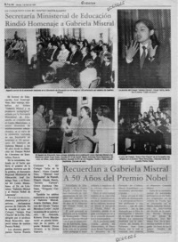 Secretaría Ministerial de Educación rindió homenaje a Gabriela Mistral  [artículo].