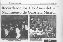Recordaron los 106 años del nacimiento de Gabriela Mistral  [artículo].
