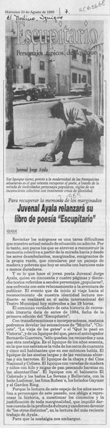 Juvenal Ayala relanzará su libro de poesía "Escupitario"