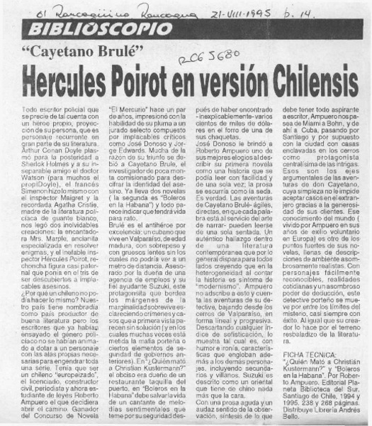 Hércules Poirot en versión chilensis  [artículo].