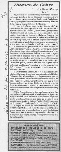 Huasco de cobre  [artículo] Omar Monroy.