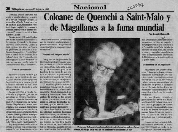 Coloane, de Quemchi a Saint-Malo y de Magallanes a la fama mundial  [artículo] Ronnie Muñoz Martineaux.