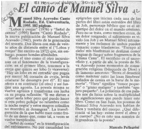El canto de Manuel Silva  [artículo] Marcelo Pellegrini.