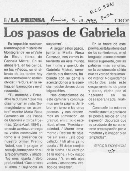 Los pasos de Gabriela  [artículo] Sergio Bueno Venegas.