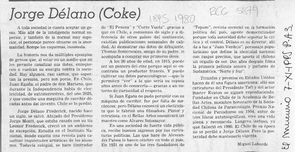 Jorge Délano (Coke)  [artículo] Miguel Laborde.