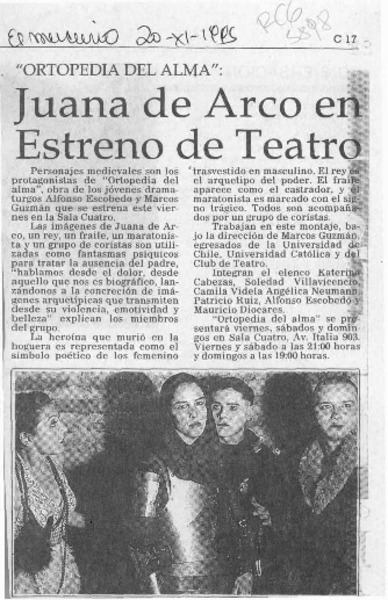 Juana de Arco en estreno de teatro  [artículo].