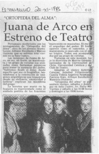 Juana de Arco en estreno de teatro  [artículo].
