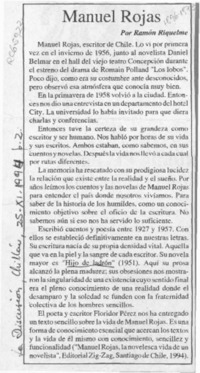Manuel Rojas  [artículo] Ramón Riquelme.